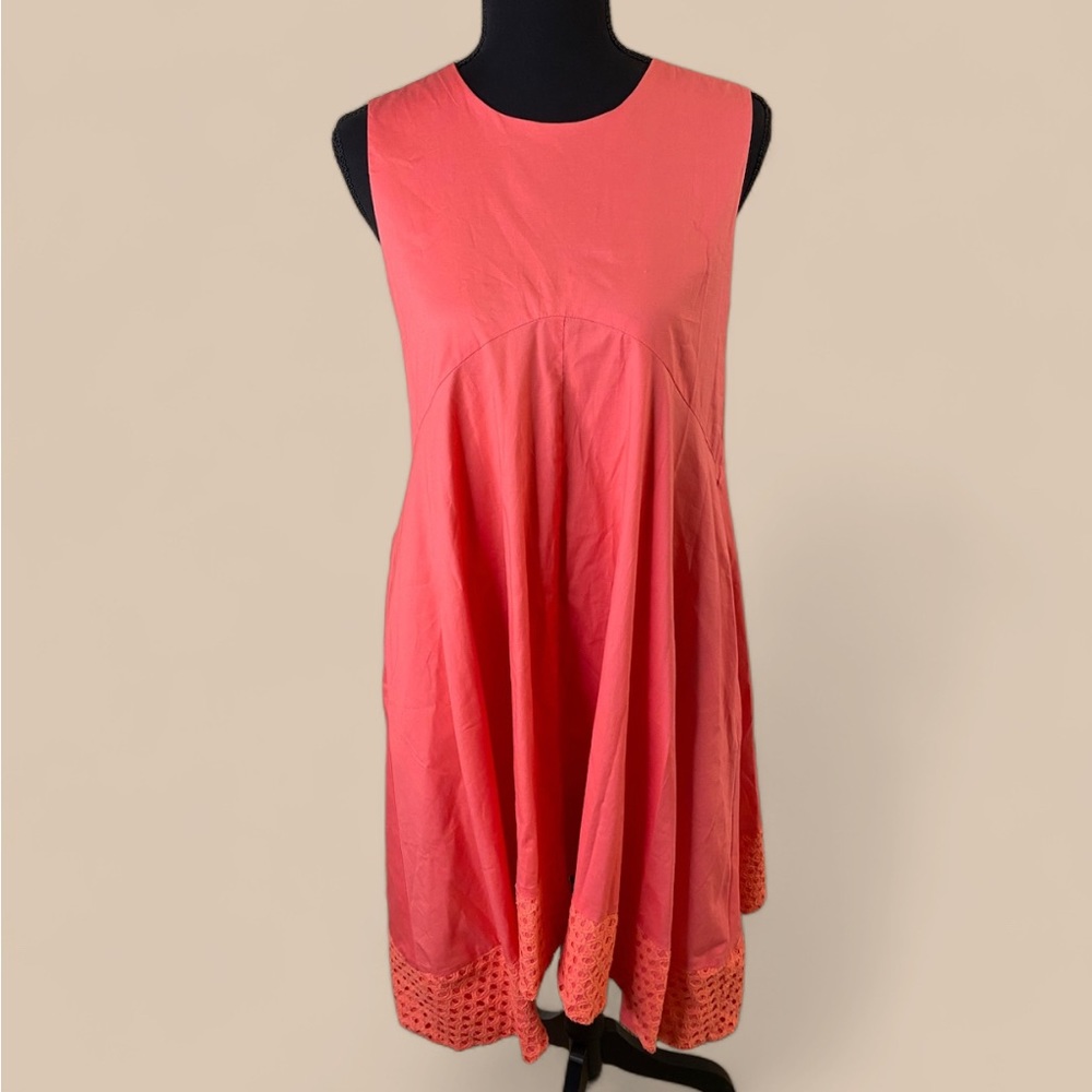 Nanette Lepore Flowy Coral Sleeveless Dress with Eyelet Hem – Boho Chic